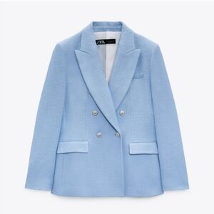 Zara Sky Blue Double-Breasted Blazer Silver Buttons